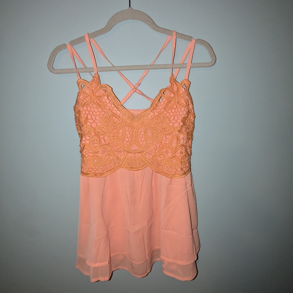 Embroidered crochet tank top